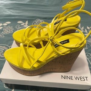 Nine West yellow wedge heel size 7